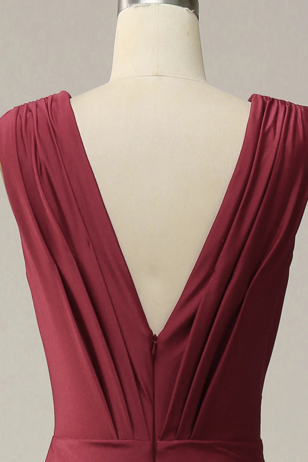 DingJiDress Mermaid Deep V Neck Burgundy Sleeveless Long Prom Dress