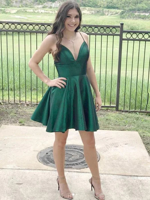Cute V Neck Green Short Prom V Neck Green Homecoming Evening