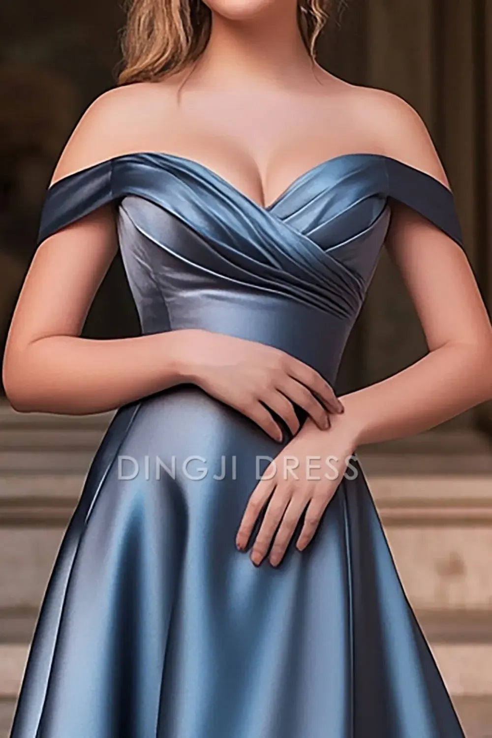 DingJiDress High Quality Dress A Line Off The Shoulder Pleated Satin Long Fashion Prom Dress