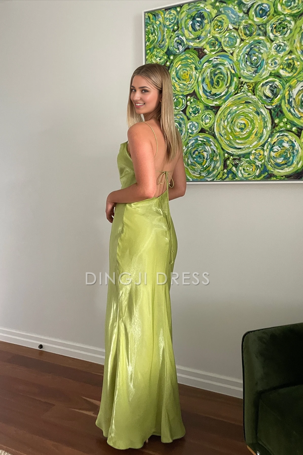 DingJiDress Simple Sheath Spaghetti Straps Long with Backless Elegant Prom Dress