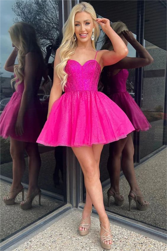 Charming Tulle Sleeveless Spaghetti Strap Mini Homecoming Dress