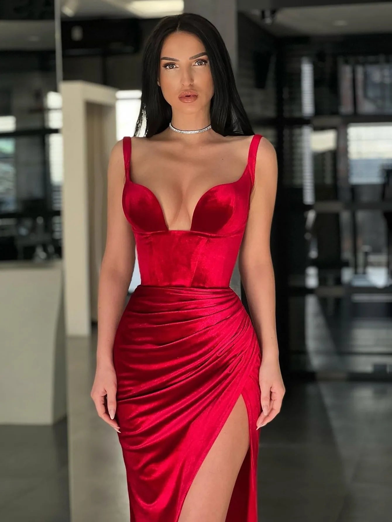 Red Mermaid Long Prom Dress with Split