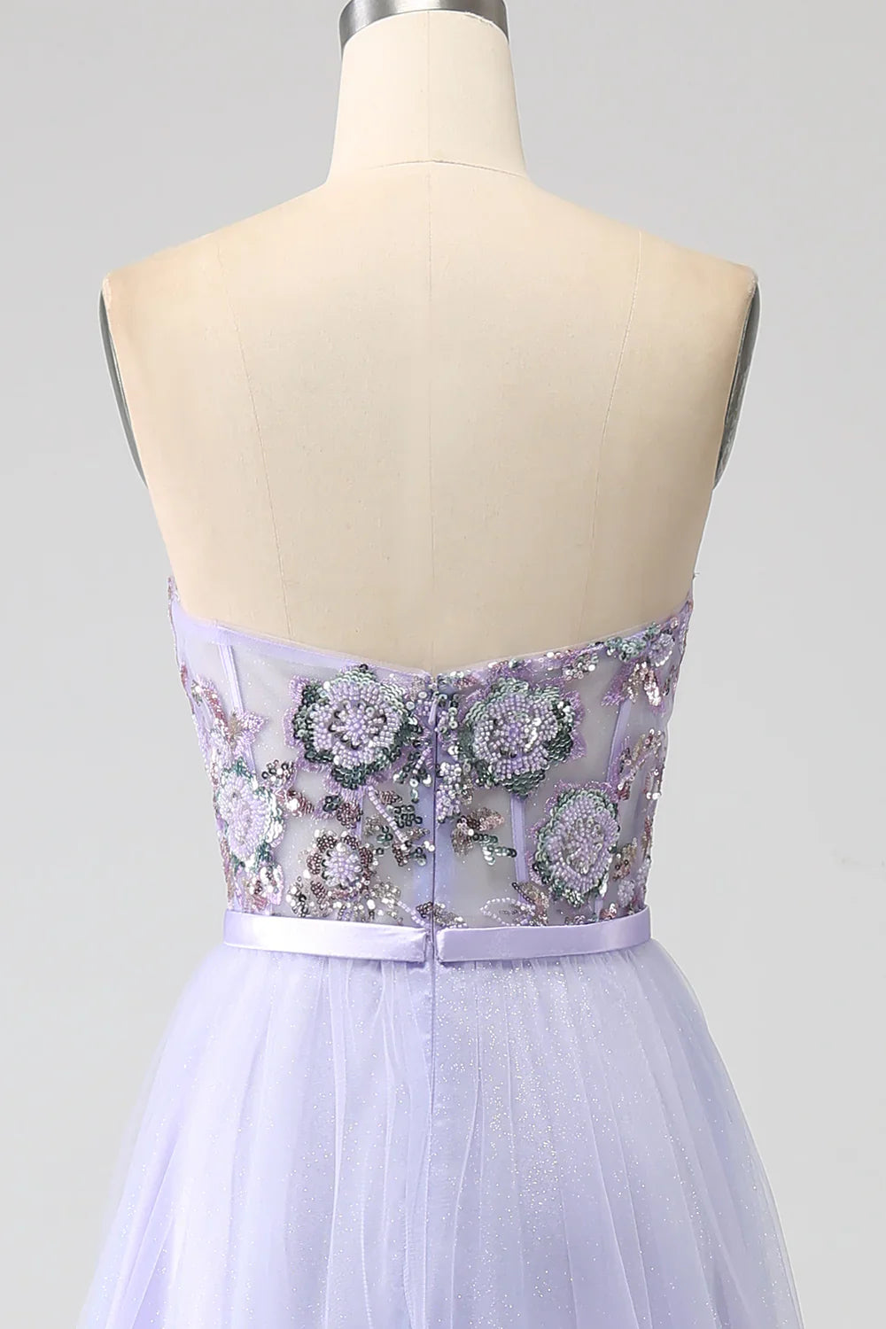 DingJiDress Lavender A Line Tulle Corset Prom Dress with Slit
