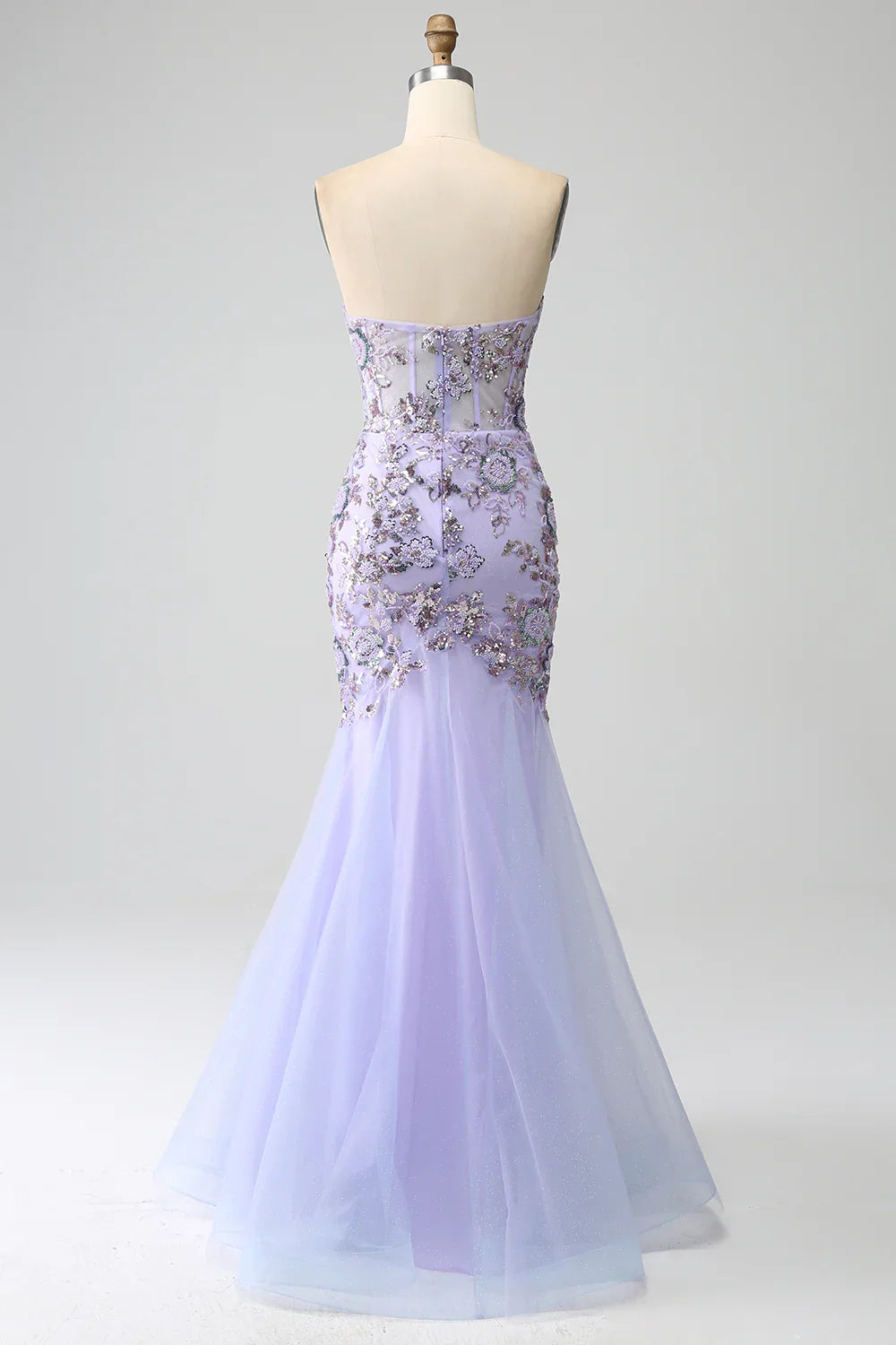 DingJiDress Mermaid Strapless Lavender Corset Prom Dress with Beading