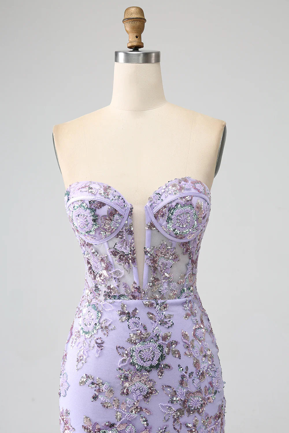 DingJiDress Mermaid Strapless Lavender Corset Prom Dress with Beading
