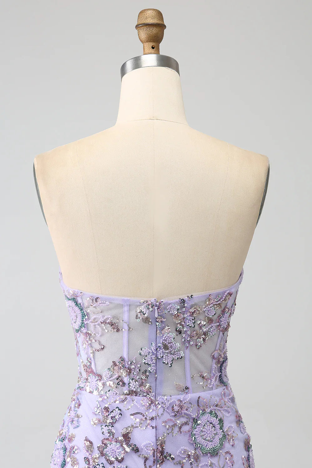 DingJiDress Mermaid Strapless Lavender Corset Prom Dress with Beading