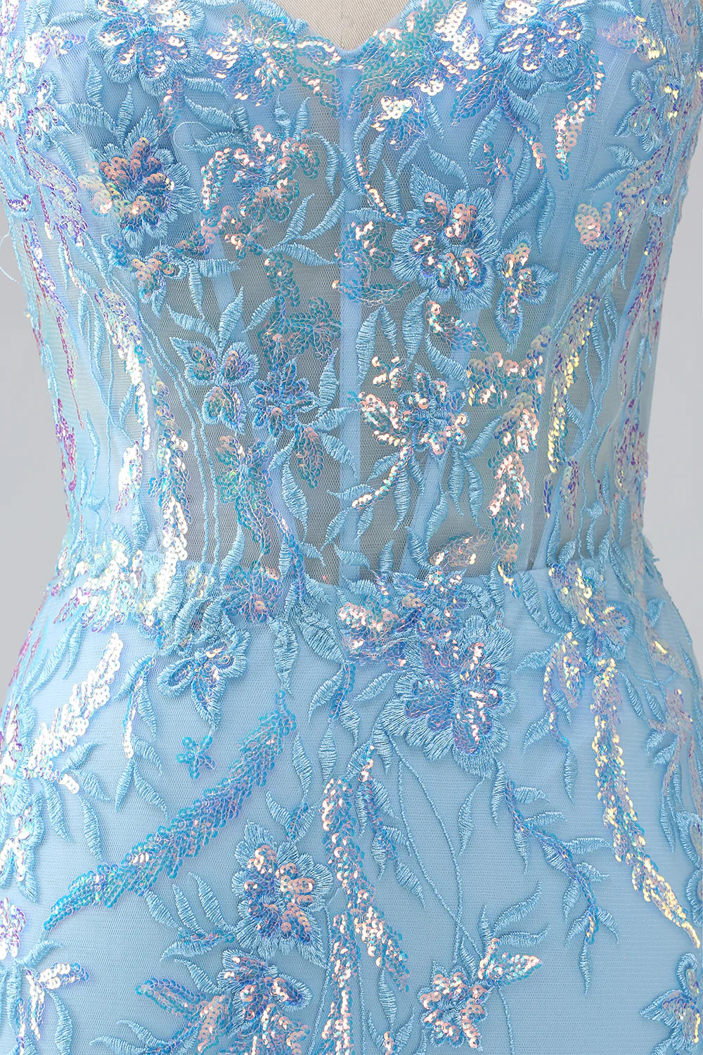 DingJiDress Sparkly Light Blue Mermaid Spaghetti Straps Long Prom Dress With Beading