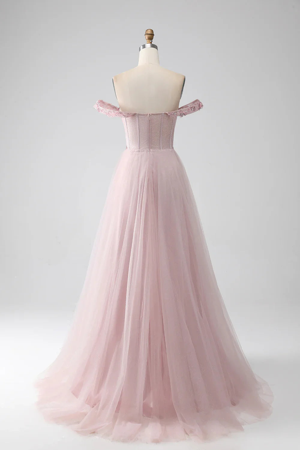 DingJiDress Off the Shoulder A Line Beaded Prom Dress with Slit