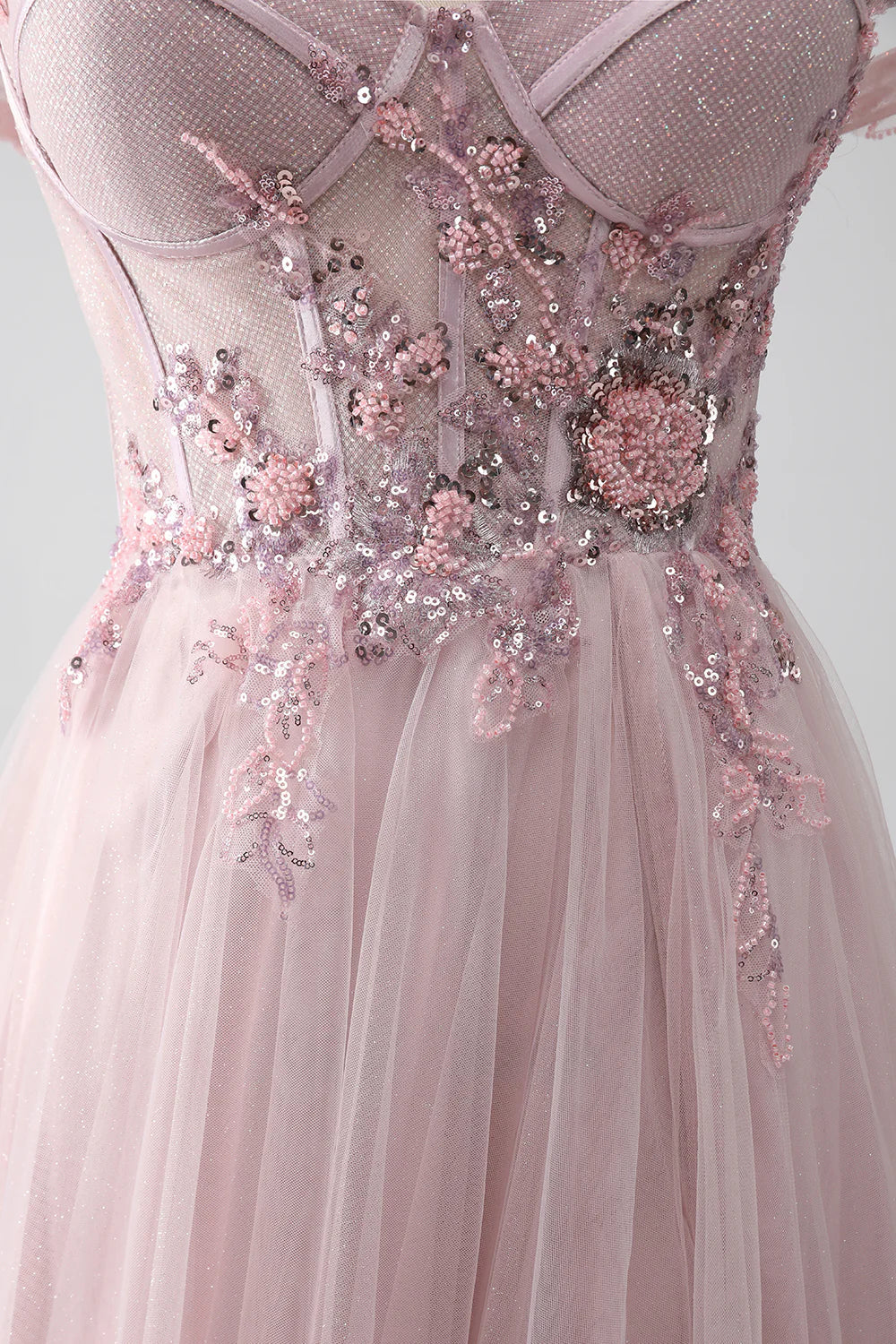 DingJiDress Off the Shoulder A Line Beaded Prom Dress with Slit
