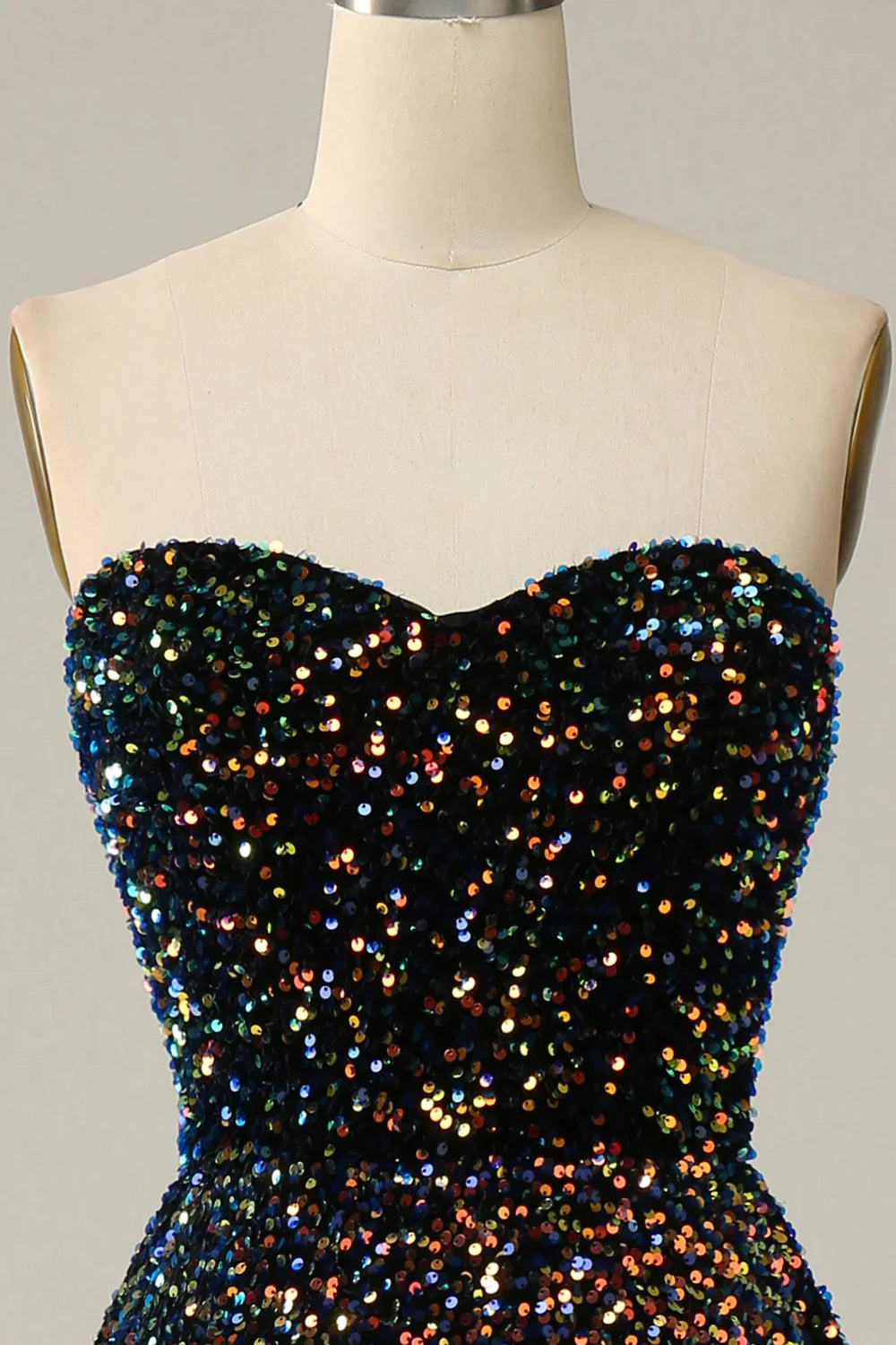 DingJiDress A Line Sweetheart Black Sequins Midi Prom Dress