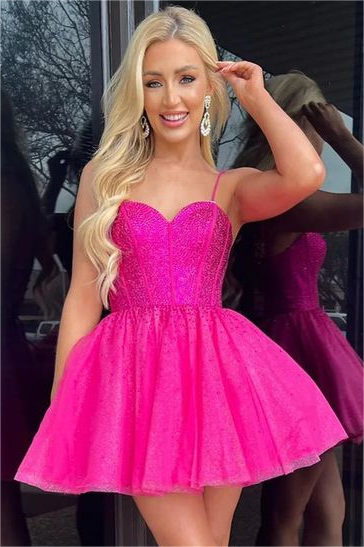 Charming Tulle Sleeveless Spaghetti Strap Mini Homecoming Dress