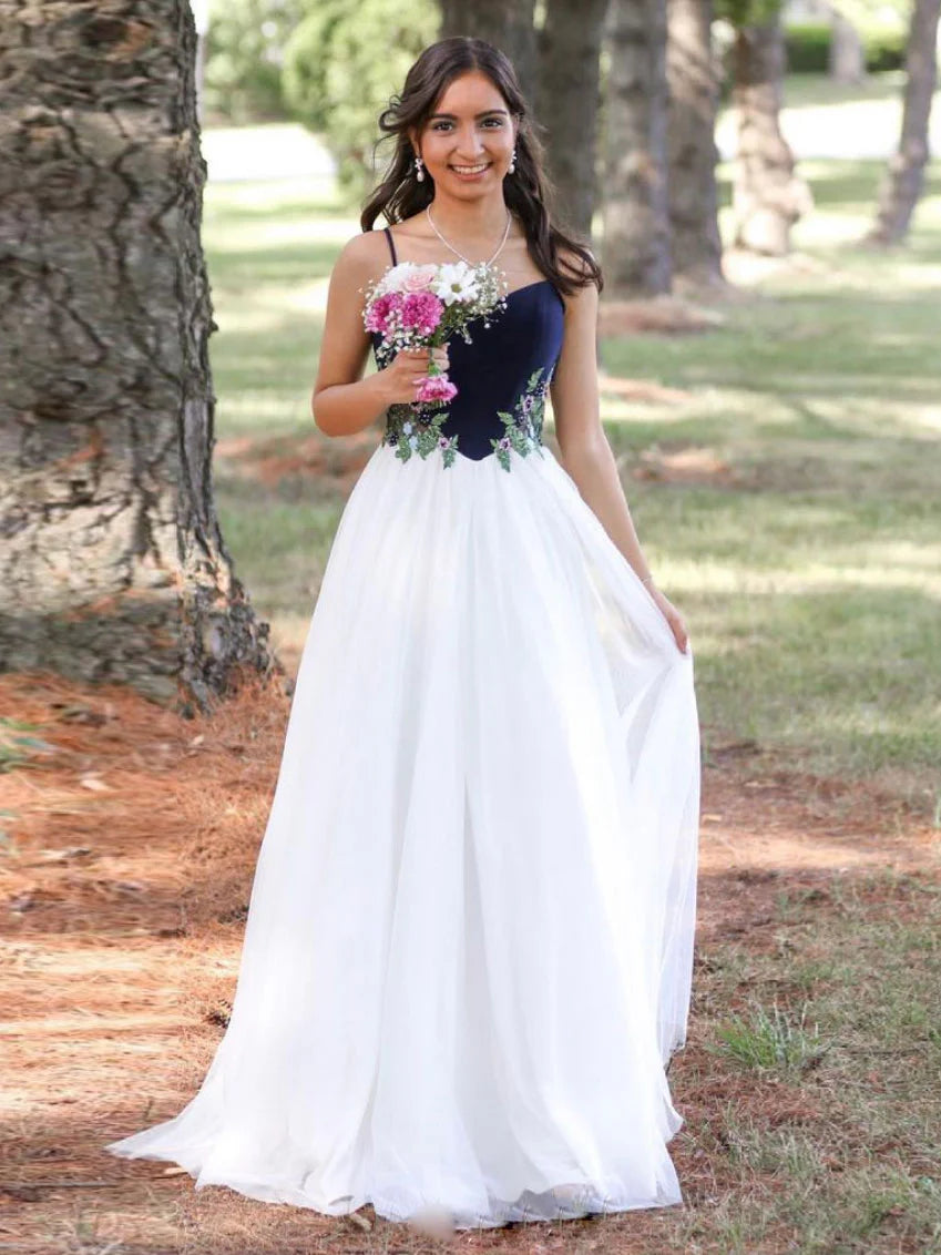 White sweetheart tulle lace long prom dress white lace evening dress