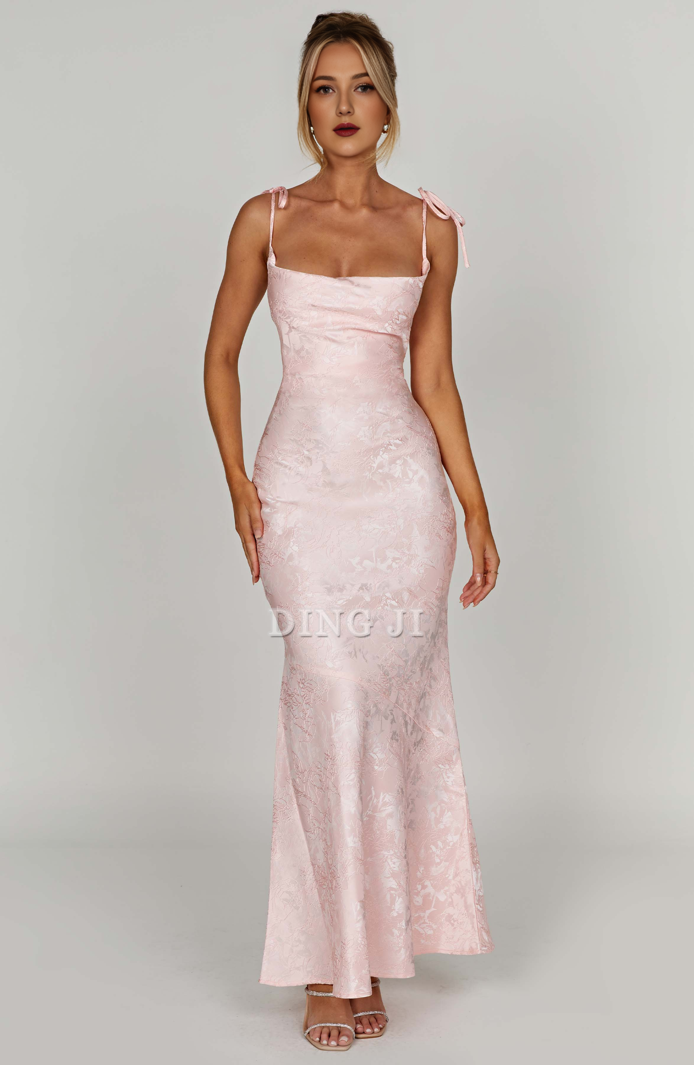 DingJiDress Prom Dresses Cowl Neck Jacquard Lace up Elegant Dresses High Quality Dress Formal Wear Dresses Wedding Guests Dresses