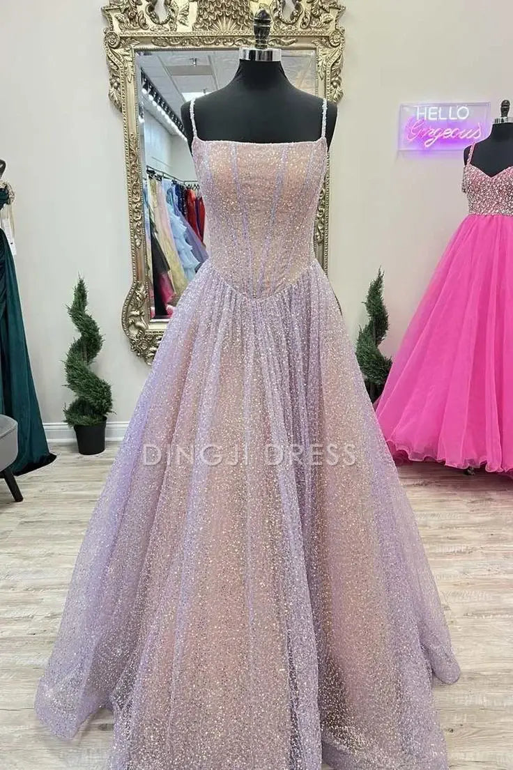 DingJiDress A-Line Spaghetti Strap Sequins Youthful High Quality Princess Prom Dress