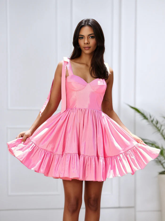Straps Ruffle Pink Sleeveless Homecoming Dress