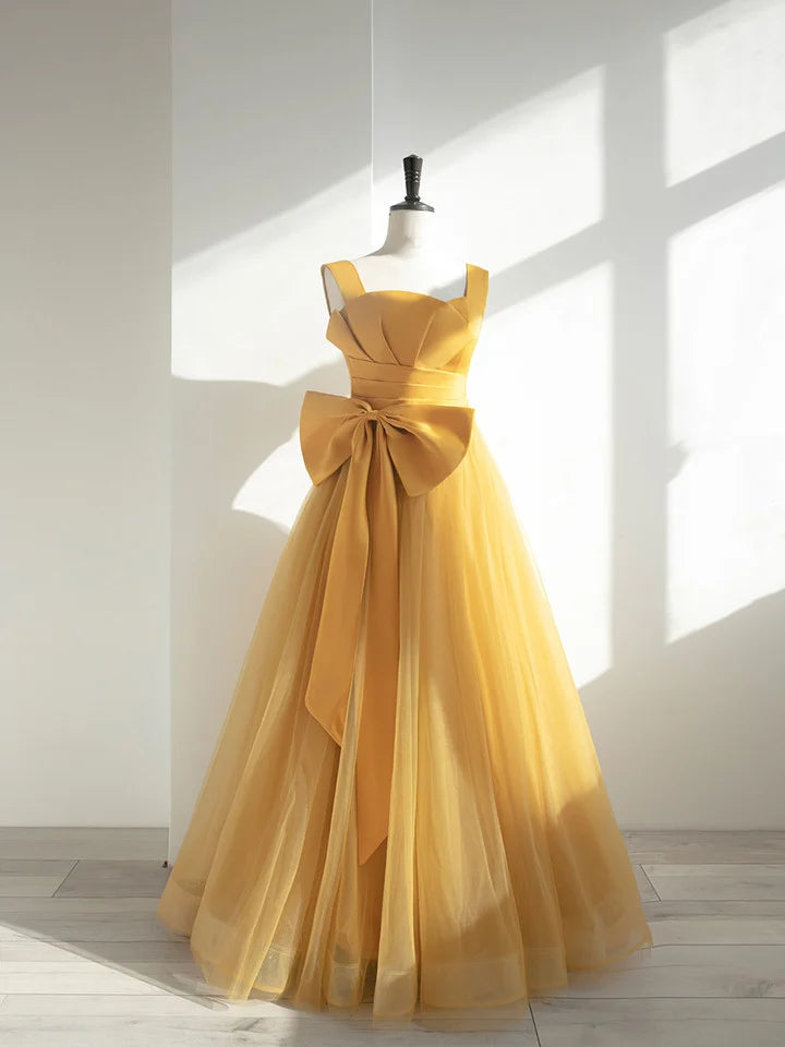 Classic Yellow Straps Long Party Dress Formal Dress Yellow Evening Dress