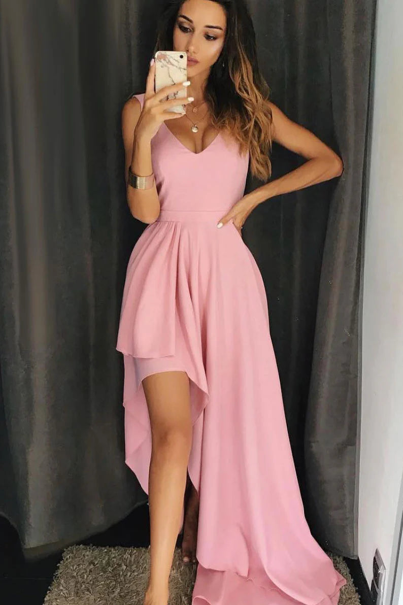 Simple pink long prom dress pink evening dress