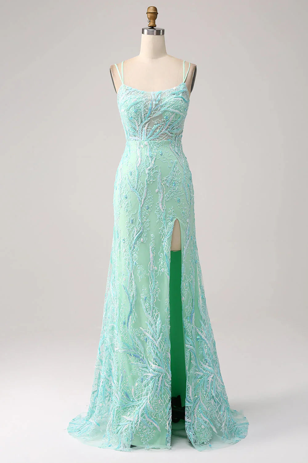 DingJiDress Mermaid Lace-Up Back Lilac Sequins Prom Dress with Slit