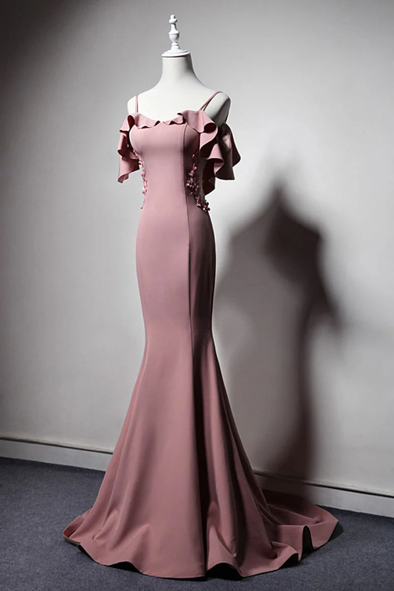 Simple pink mermaid long prom dress pink mermaid bridesmaid dress