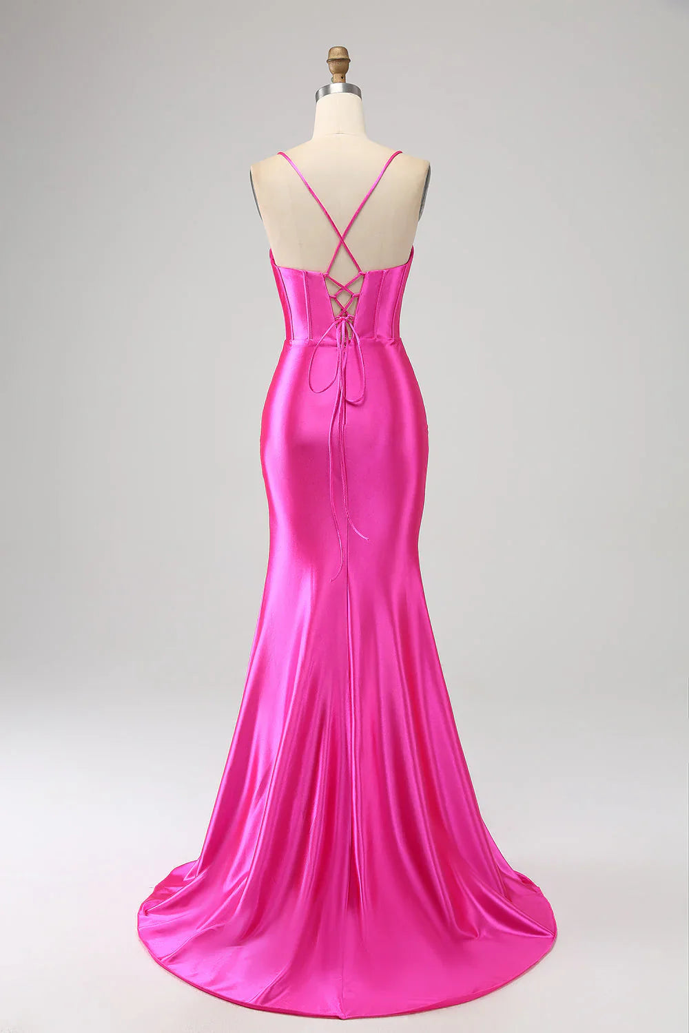 DingJiDress Stunning Red Mermaid Spaghetti Straps Corset Prom Dress with Split Front