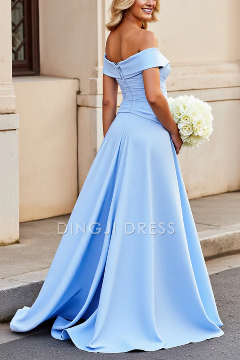 DingJiDress High Quality Dress A Line Off The Shoulder Pleated Satin Elegant Long Prom Dress
