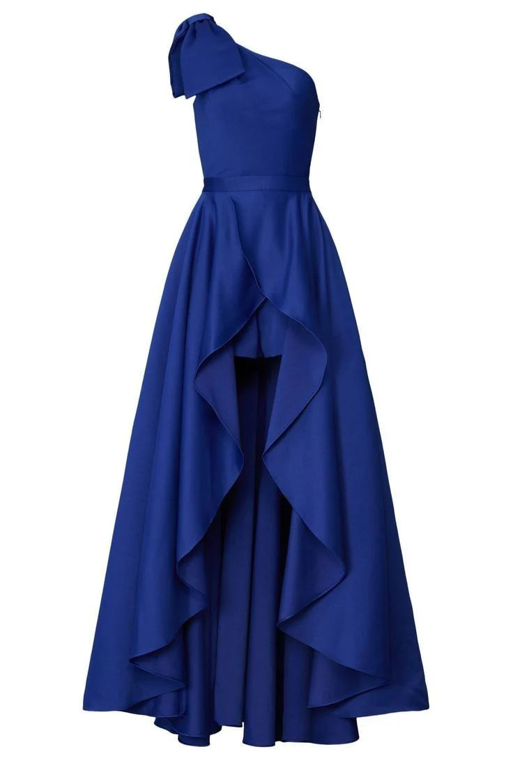 Elegant satin long formal one shoulder evening gown