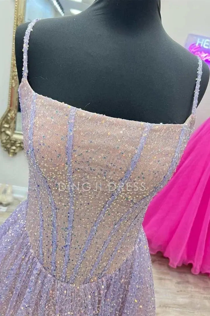 DingJiDress A-Line Spaghetti Strap Sequins Youthful High Quality Princess Prom Dress