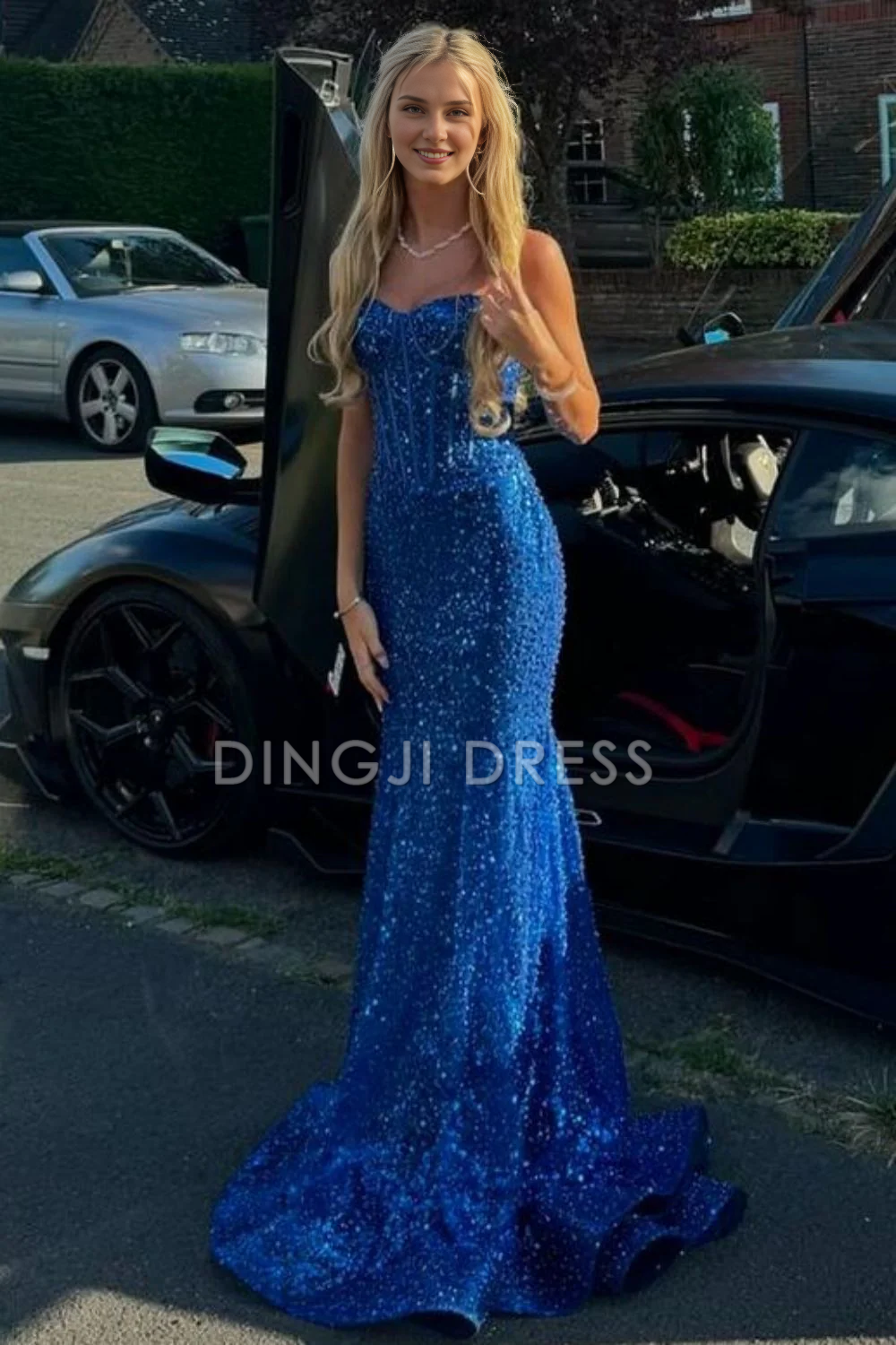 DingJiDress Shiny Charming Mermaid Spaghetti Straps Long Elegant Prom Dress