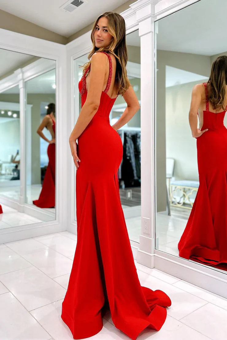 Charming Mermaid Sweetheart Navy Blue Satin Ball Dress with Beads