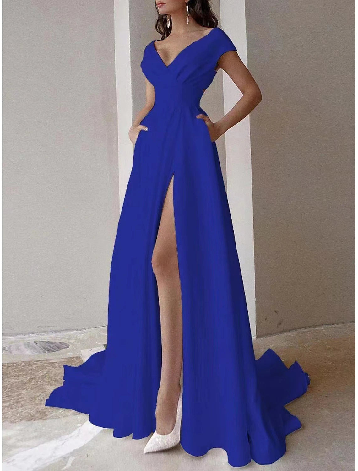 Women's White Dress Prom Dress Party Dress Ruffle Pocket V Neck Short Sleeve Wedding Guest Special Occasion Elegant Black White Summer Spring