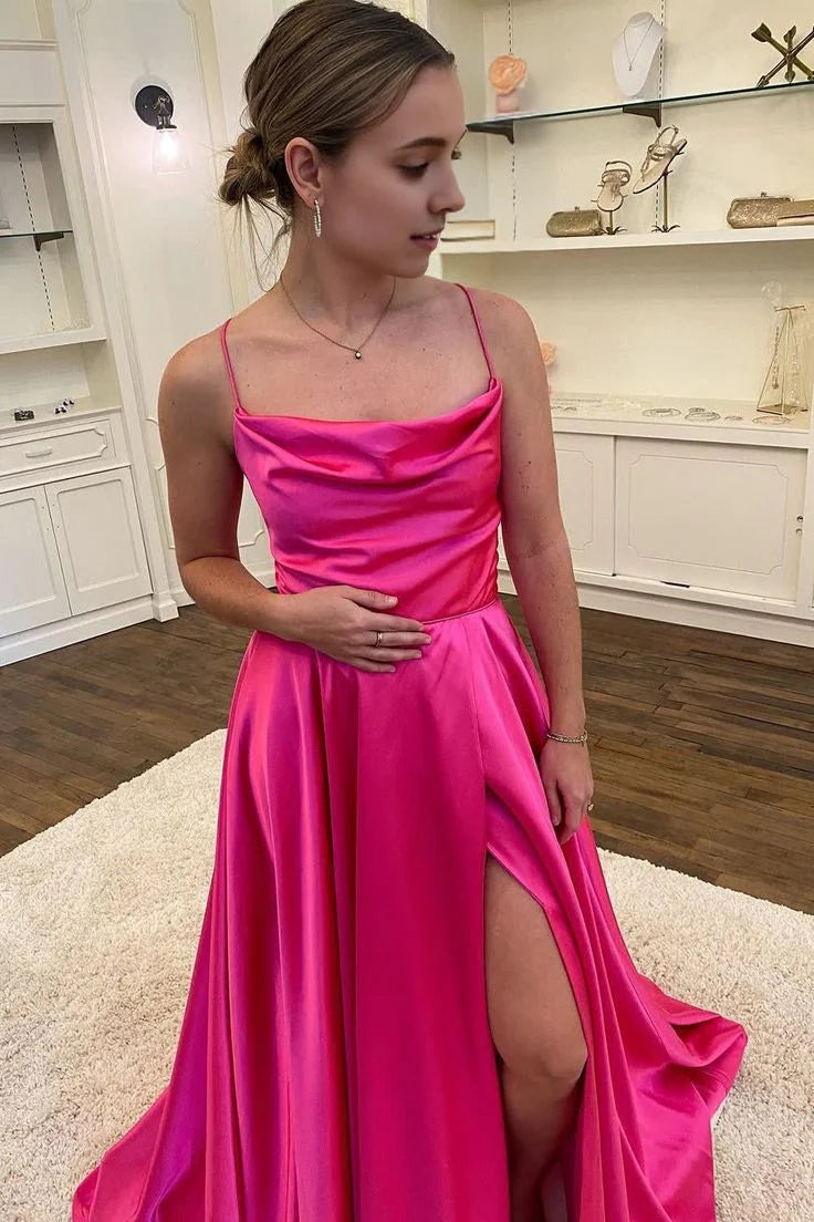 Spaghetti Straps  Long Prom Dress with Split Front Evening Dresses