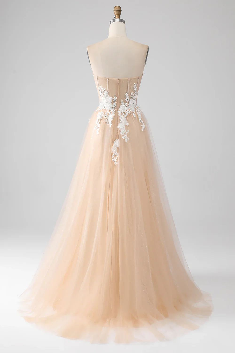DingJiDress A-Line Champagne Strapless Corset Prom Dress with Appliques