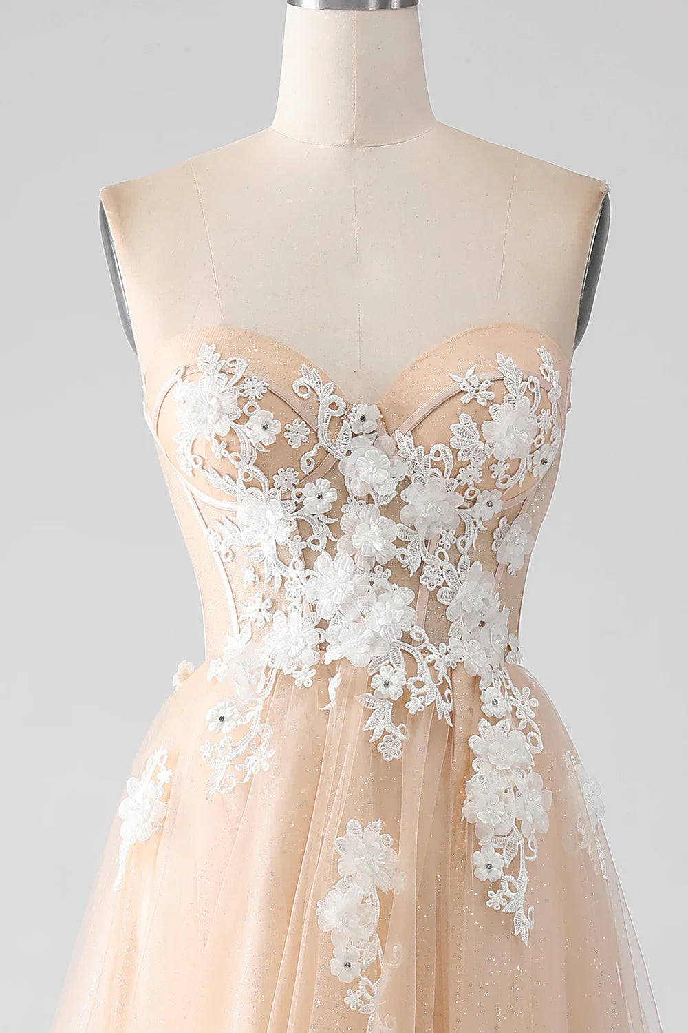 DingJiDress A-Line Champagne Strapless Corset Prom Dress with Appliques