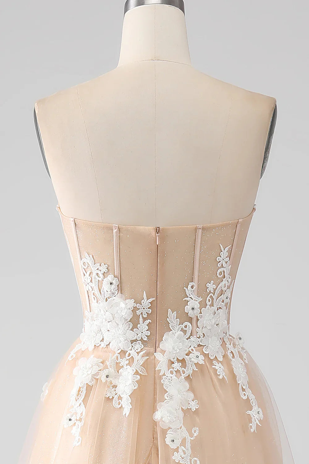 DingJiDress A-Line Champagne Strapless Corset Prom Dress with Appliques