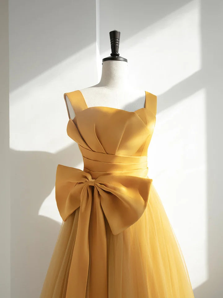 Classic Yellow Straps Long Party Dress Formal Dress Yellow Evening Dress