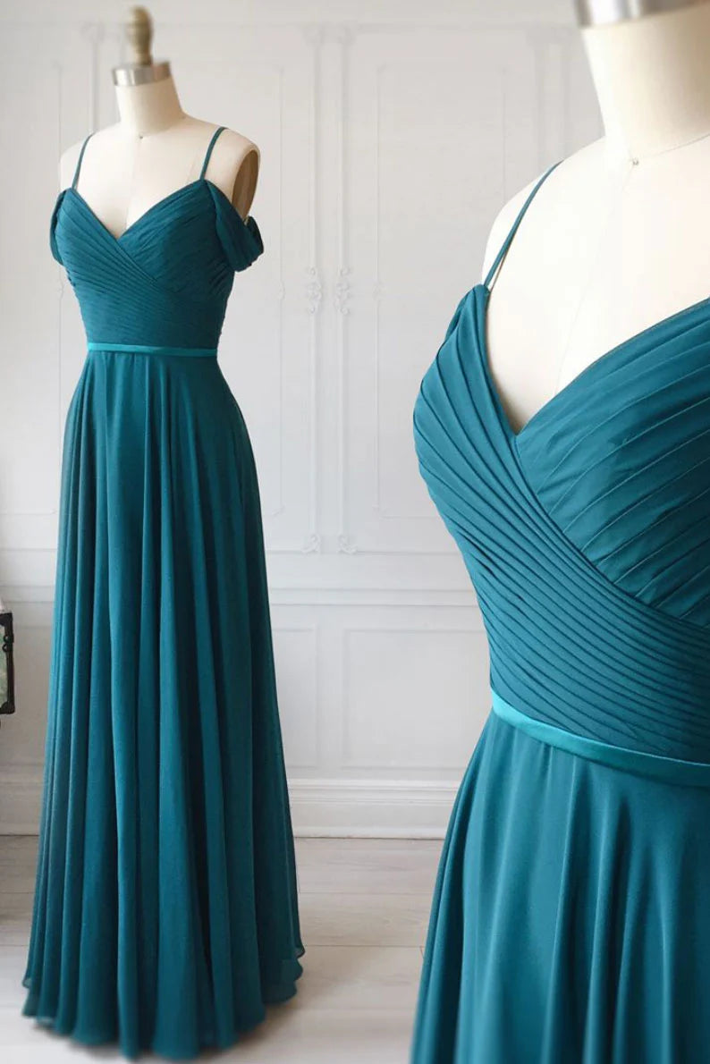 Simple sweetheart green chiffon long prom dress green evening dress