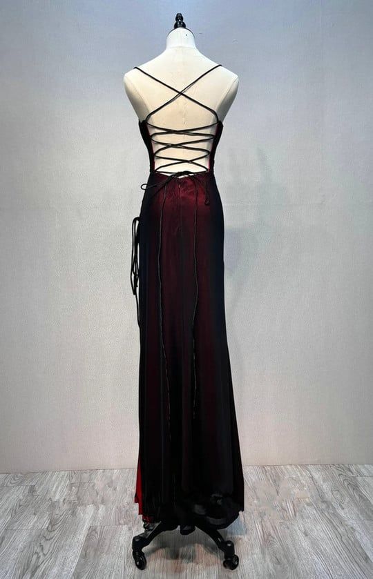 Elegant mermaid camisole slim strap slit long ballroom dress