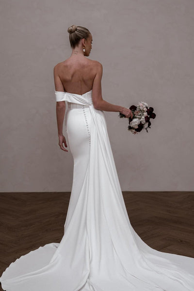 Elegant Mermaid Off the Shoulder Elastic Satin Long Wedding Dresses