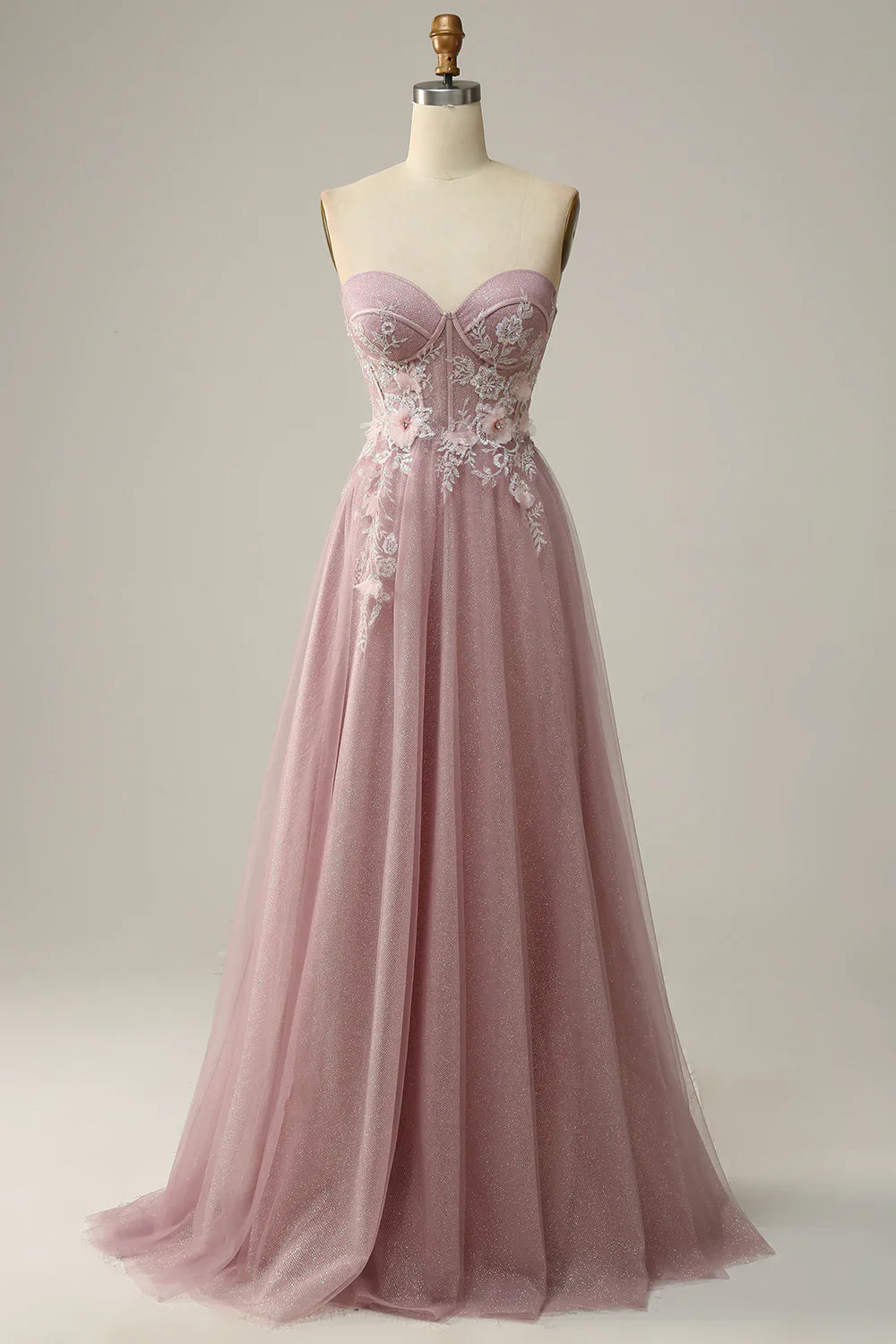 DingJiDress A Line Sweetheart Grey Purple Long Prom Dress with Appliques