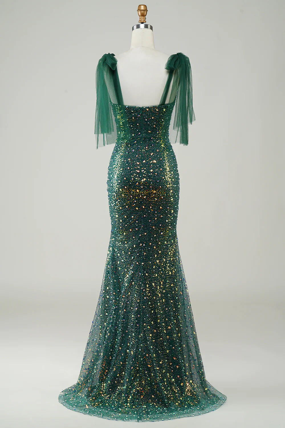 DingJiDress Sparkly Dark Green Mermaid Sequin Long Prom Dress with Slit
