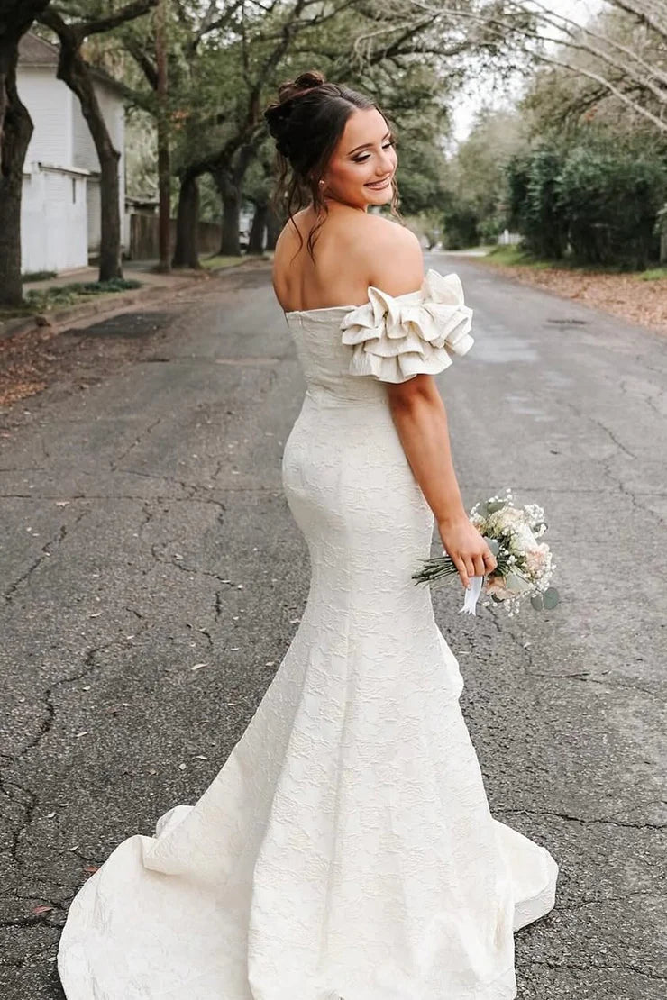 Mermaid strapless jacquard satin dance dress with slit