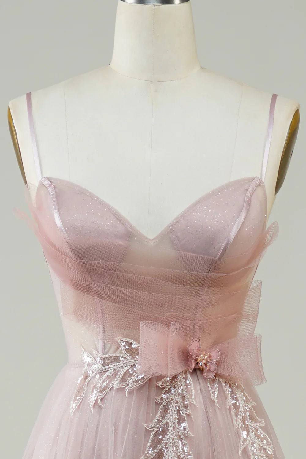 DingJiDress Blush A-Line Corset Long Tulle Prom Dress with Appliques