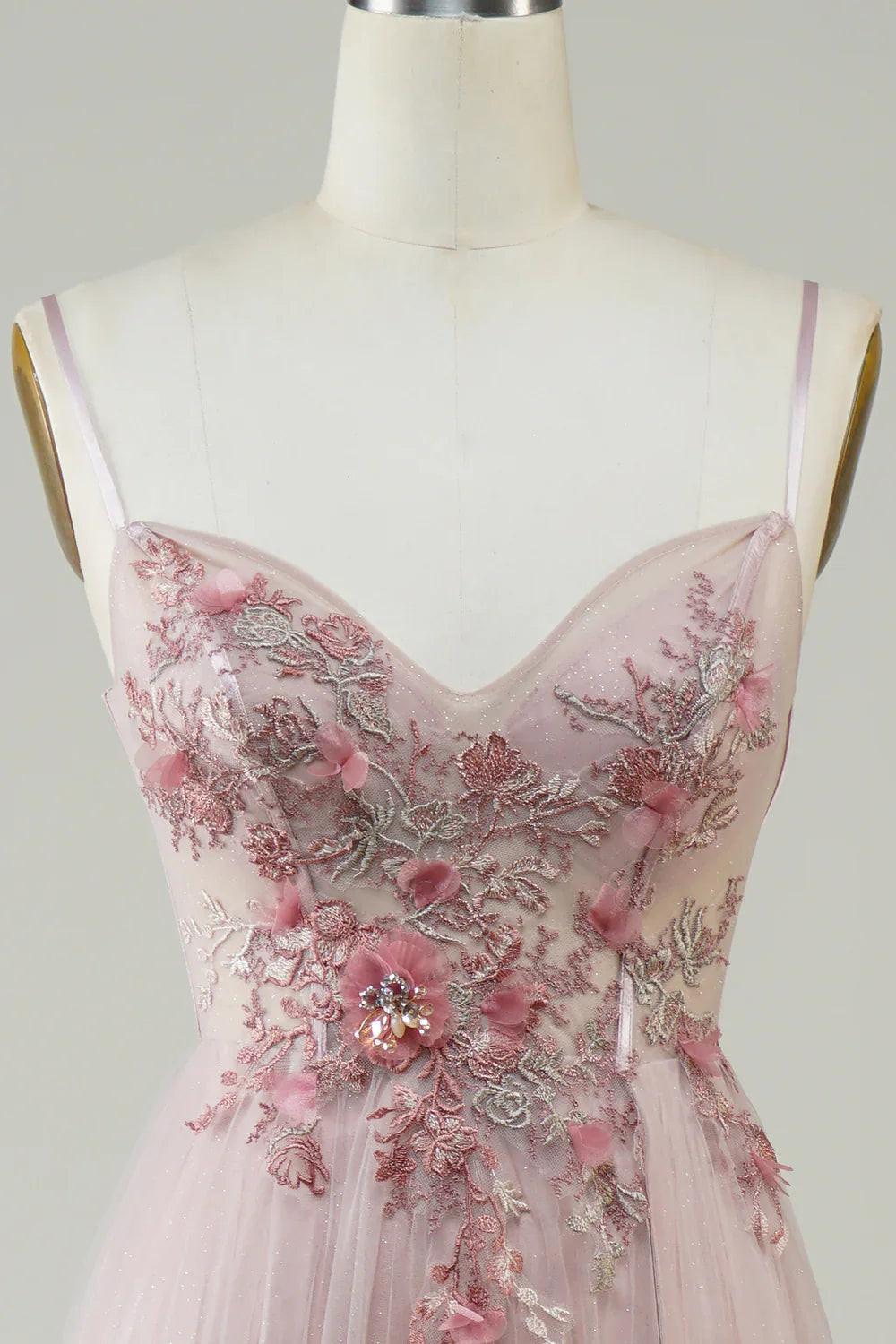 DingJiDress Blush Corset A-Line Long Prom Dress with Flowers