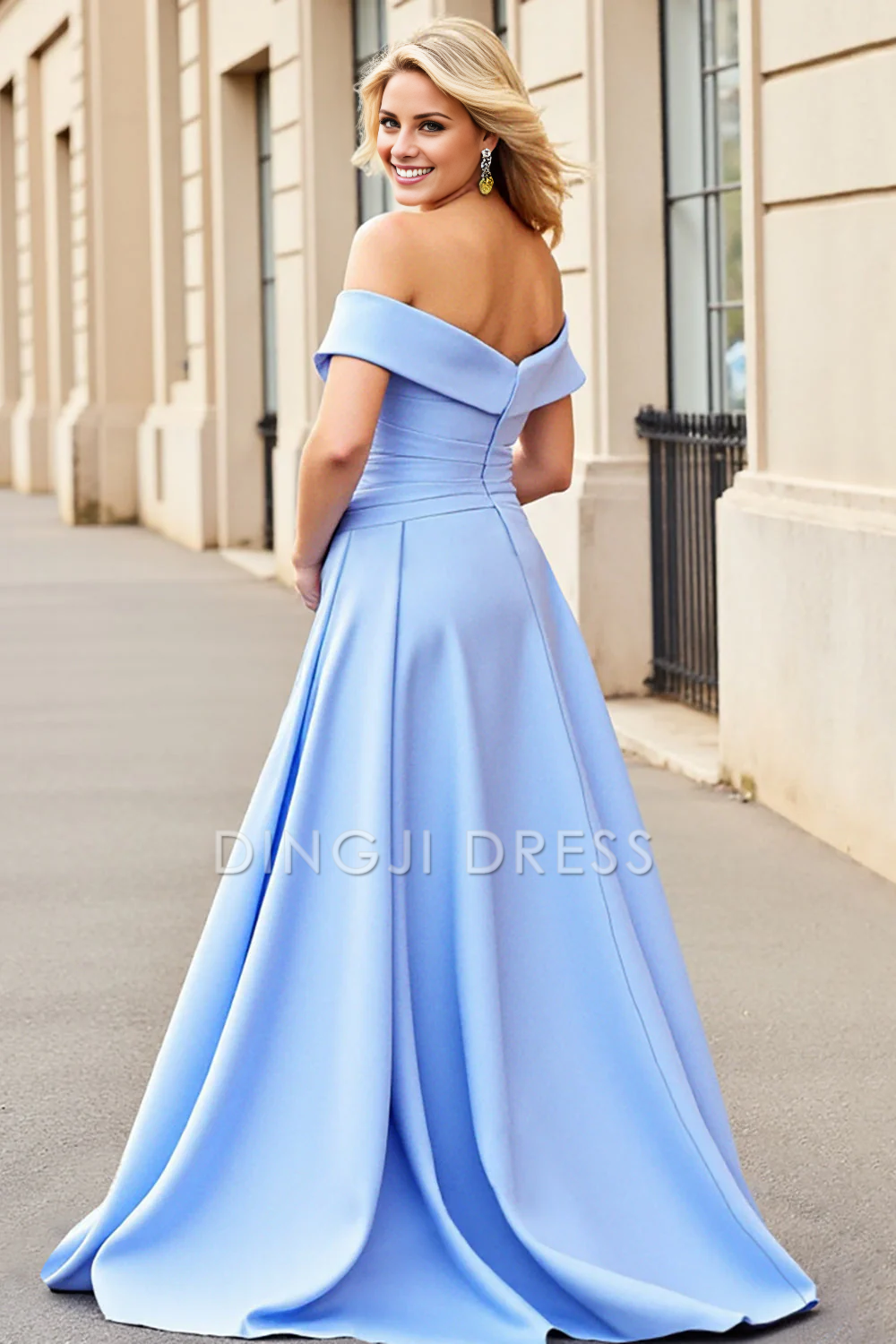 DingJiDress High Quality Dress A Line Off The Shoulder Satin Pleated Elegant Long Prom Dress