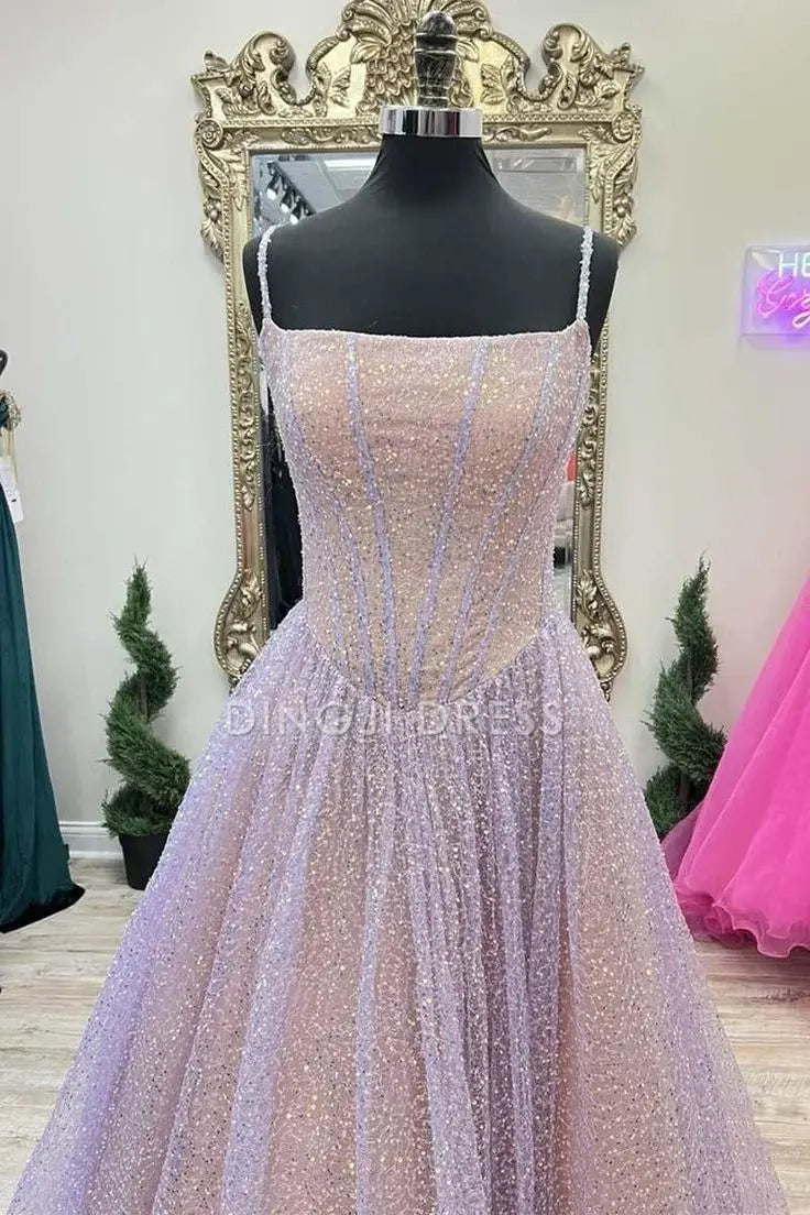 DingJiDress A-Line Spaghetti Strap Sequins Youthful High Quality Princess Prom Dress
