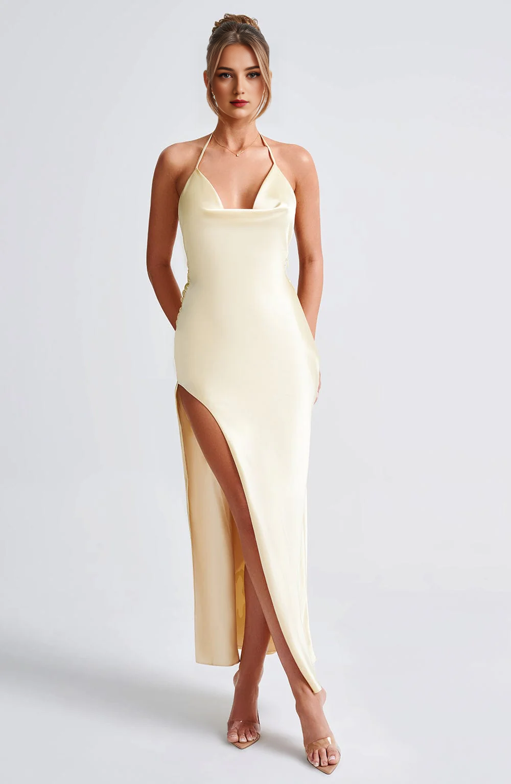 DingJiDress Prom Dresses Cowl Neckline Backless Side Fork Sexy Charming Dresses Wedding Guests Dresses