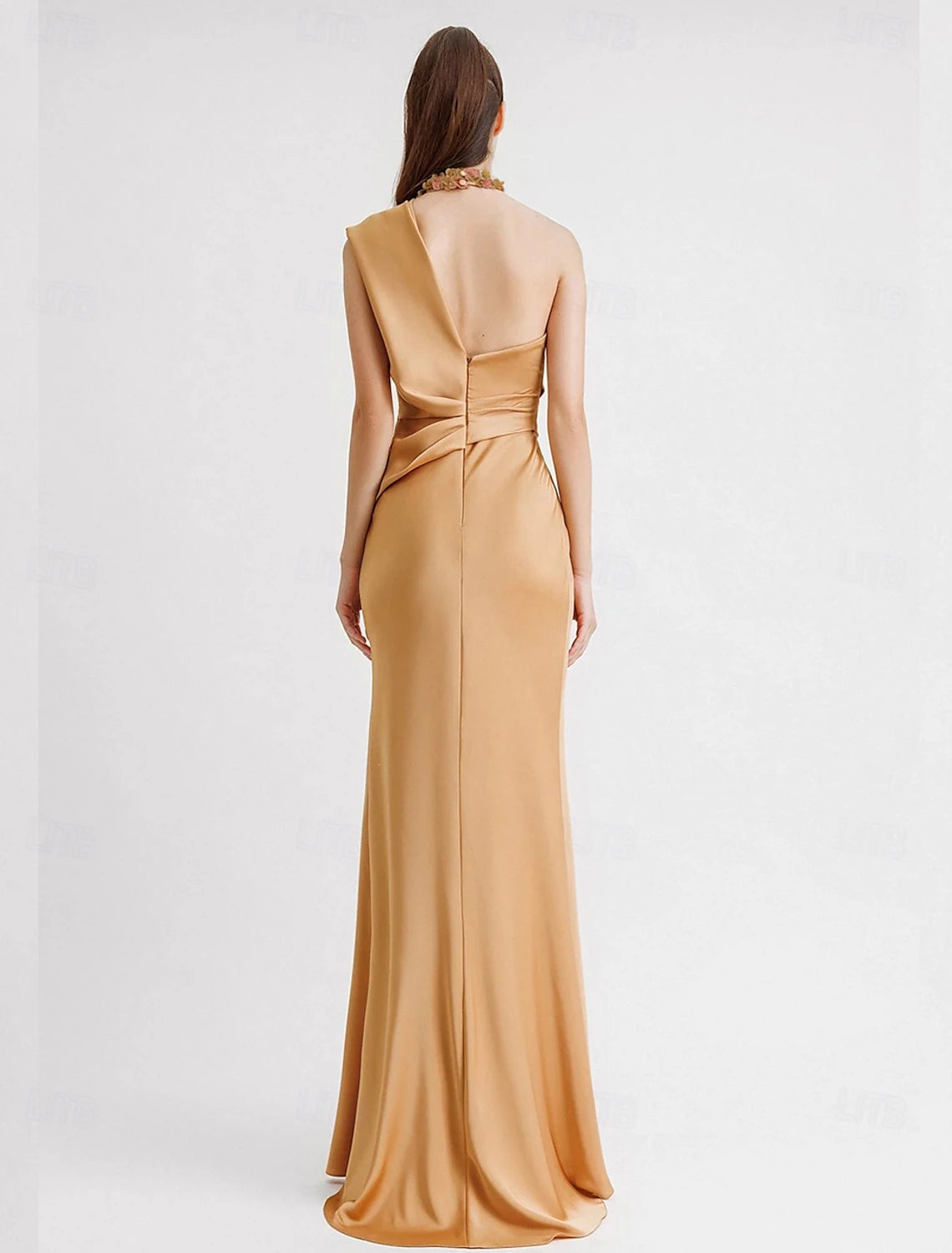 Sheath Evening Gown Elegant Dress Formal Floor Length Sleeveless One Shoulder Pocket Satin with Appliques dress to impress