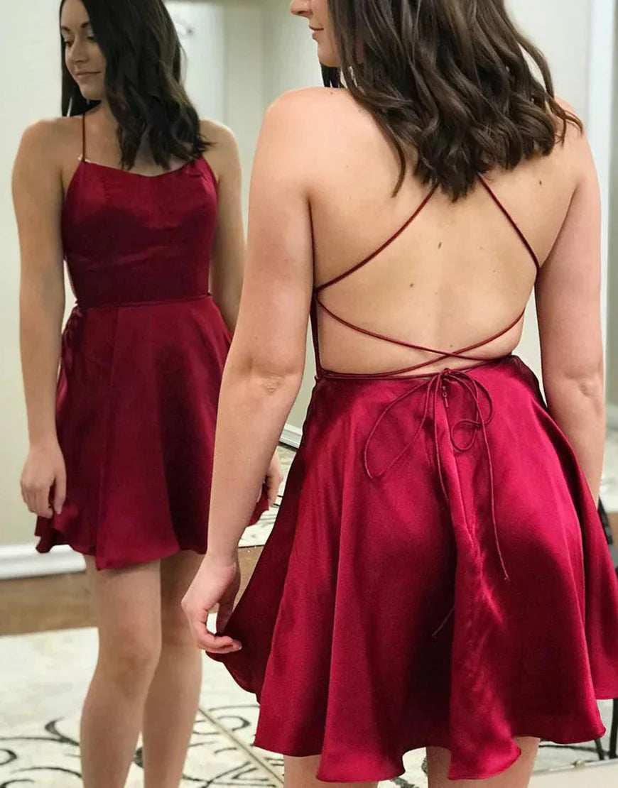 Green A Line Satin Simple Homecoming Dress