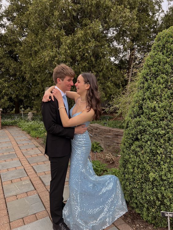 Light Blue Elegant Long Evening Gown Women Sexy Prom Dresses