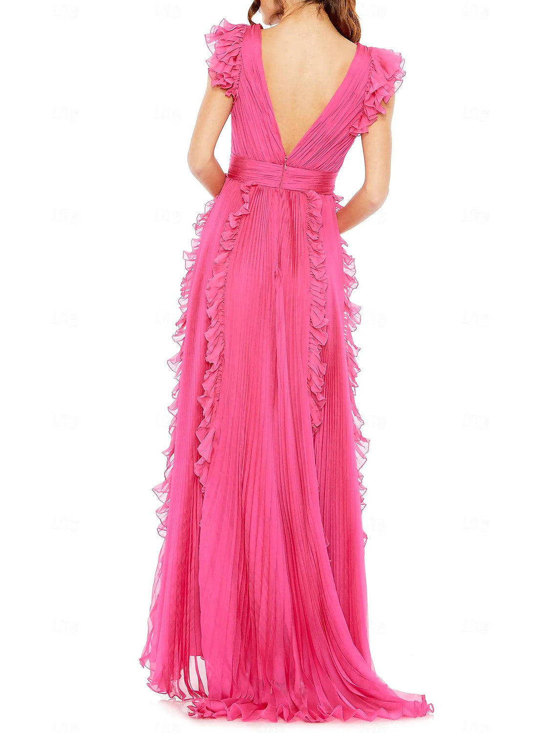 A-Line Wedding Guest Dresses Party Dress Evening Party Prom Floor Length Sleeveless V Neck Chiffon V Back with Pleats